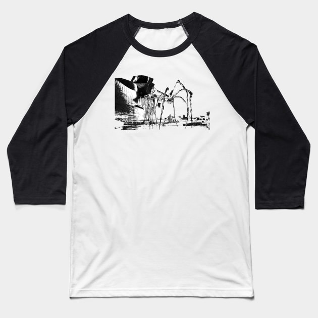 Line sketch of the Guggenheim Museum Bilbao and the Mama spider. Basque Country, Euskadi, Spain. Baseball T-Shirt by Rebeldía Pura